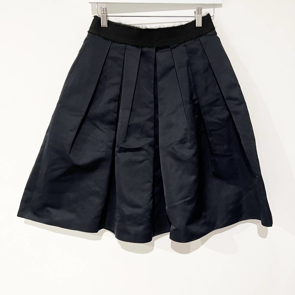 Derek Lam 10 Black Satin Flare Raw Edge Ribbon Waistband Mini Sz 6 - Picture 7 of 7